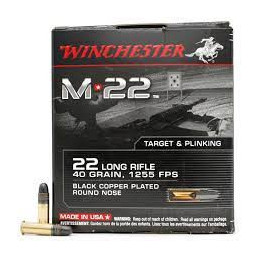 CARTOUCHES 22 LR, Winchester M22,-·         Winchester M22, le choix ultime pour les tireurs de précision et les sportifs passionnés ! Cette munition de haute qualité est conçue pour offrir des performances et une précision inégalées, ce qui en fait un complément essentiel à tout arsenal de tir.·         Fabriquées avec une attention méticuleuse aux détails, ces munitions sont spécifiquement conçues pour fournir des résultats constants et fiables à chaque tir. La marque Winchester est réputée pour son engagement envers l'excellence, et ce produit ne fait pas exception. Que vous soyez un tireur de compétition ou un amateur de chasse, vous pouvez faire confiance au nom Winchester  pour obtenir des résultats exceptionnels à chaque fois.·         Conditionnement en boite de 400 munitions